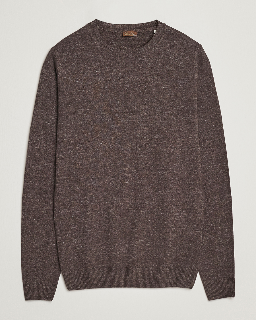 Herren | Pullover | Stenströms | Merino/Linen Crew Neck Brown