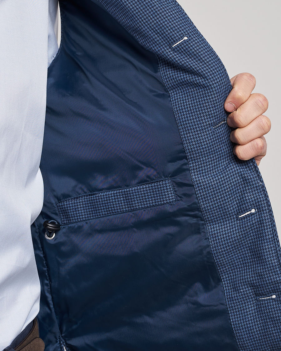Herren | Westen | Stenströms | Padded Houndstooth Linen Vest Blue