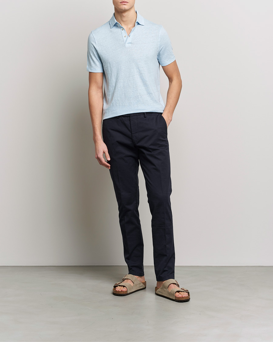 Herren | Poloshirts | Stenströms | Linen Polo Shirt Light Blue