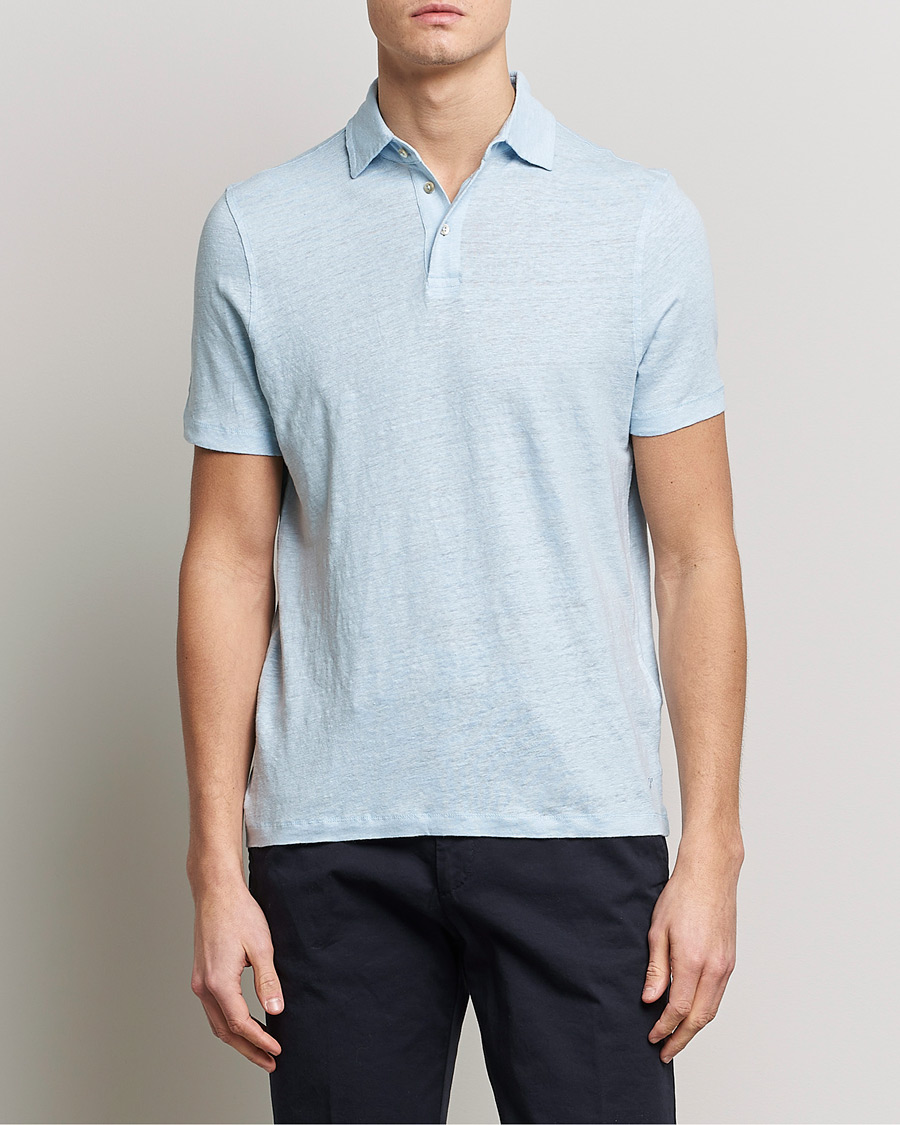 Herren | Poloshirts | Stenströms | Linen Polo Shirt Light Blue