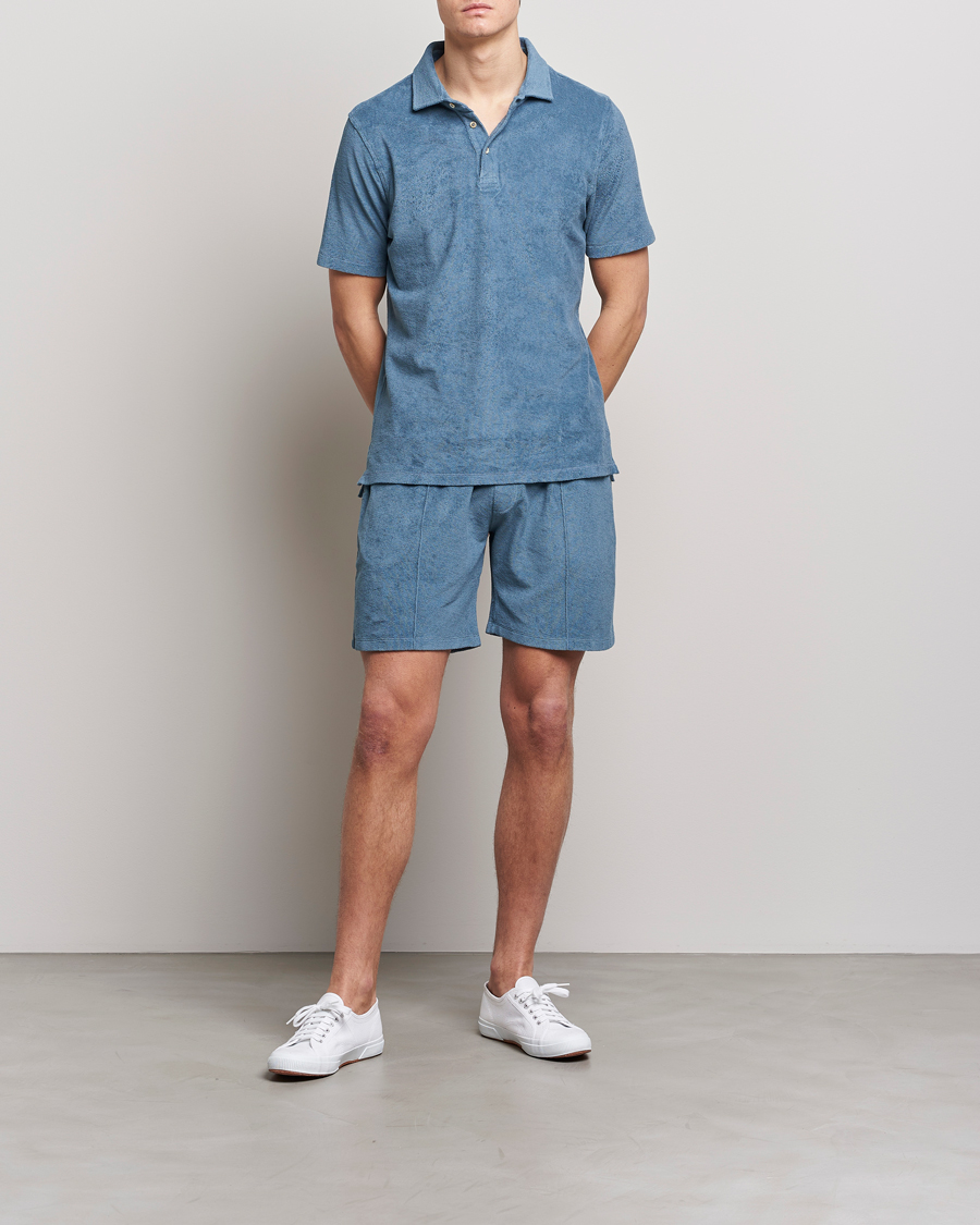 Herren | Poloshirts | Stenströms | Terry Cotton Poloshirt Petrol Blue