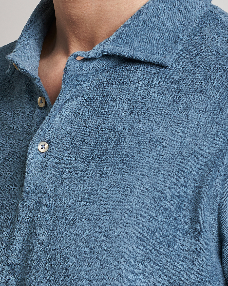 Herren | Poloshirts | Stenströms | Terry Cotton Poloshirt Petrol Blue