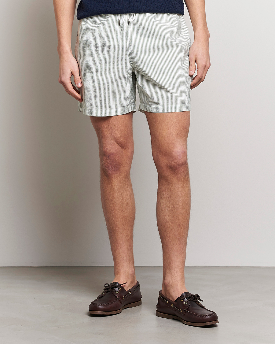 Herren |  | Stenströms | Seersucker Striped Swim Shorts Green