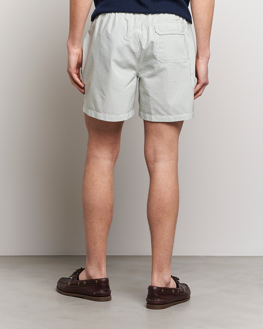 Herren | Badehosen | Stenströms | Seersucker Striped Swim Shorts Green
