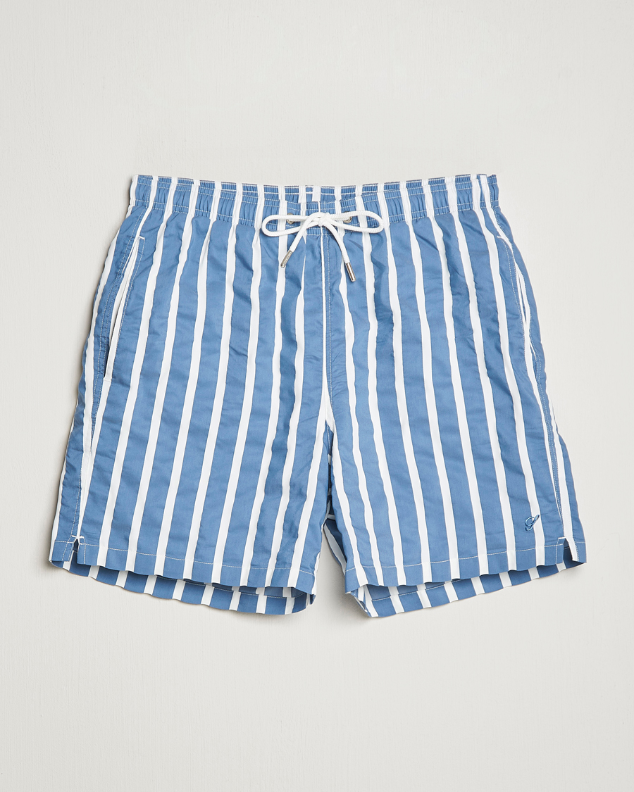 Herren | Badehosen | Stenströms | Riviera Bold Striped Swim Shorts Blue