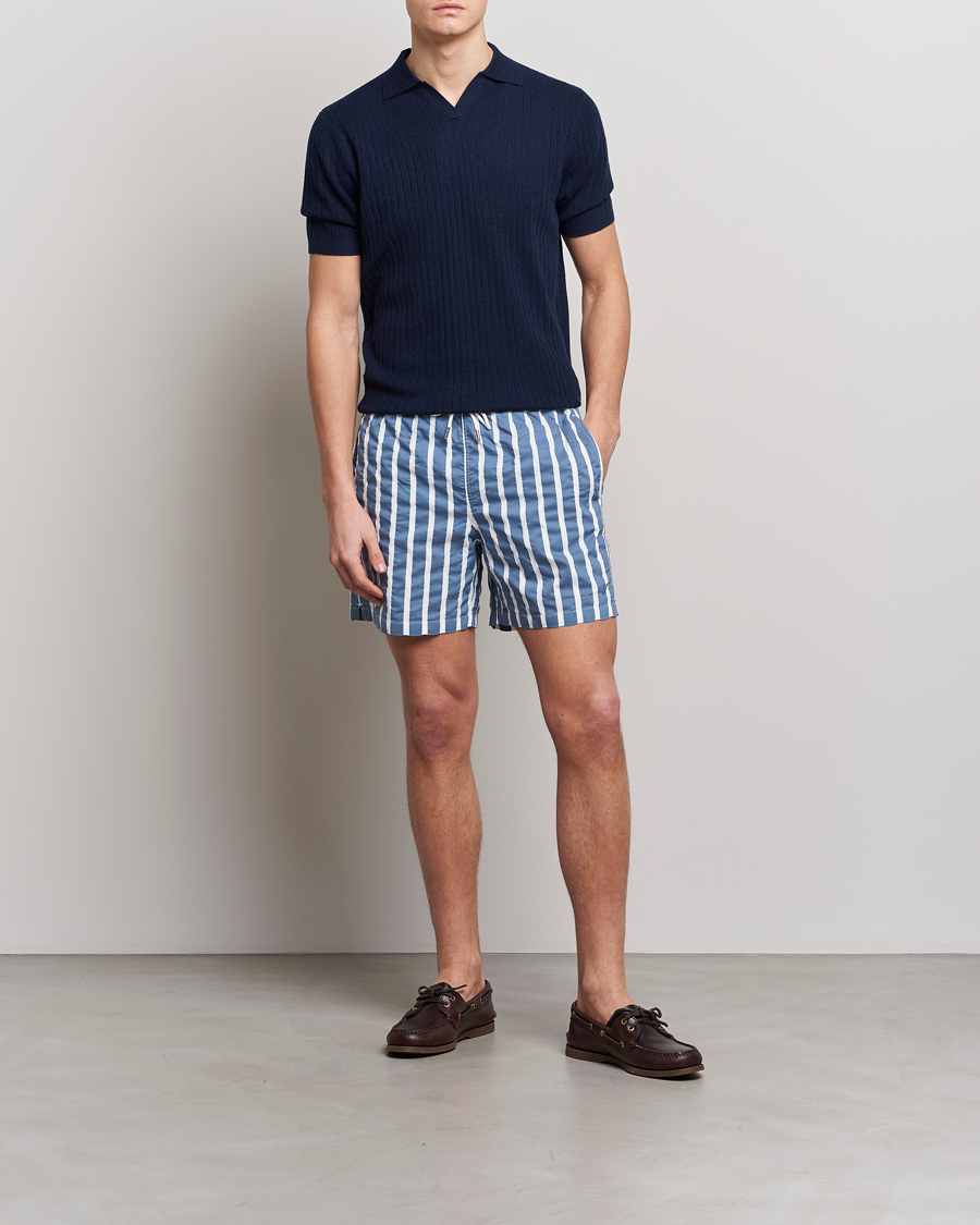 Herren | Badehosen | Stenströms | Riviera Bold Striped Swim Shorts Blue