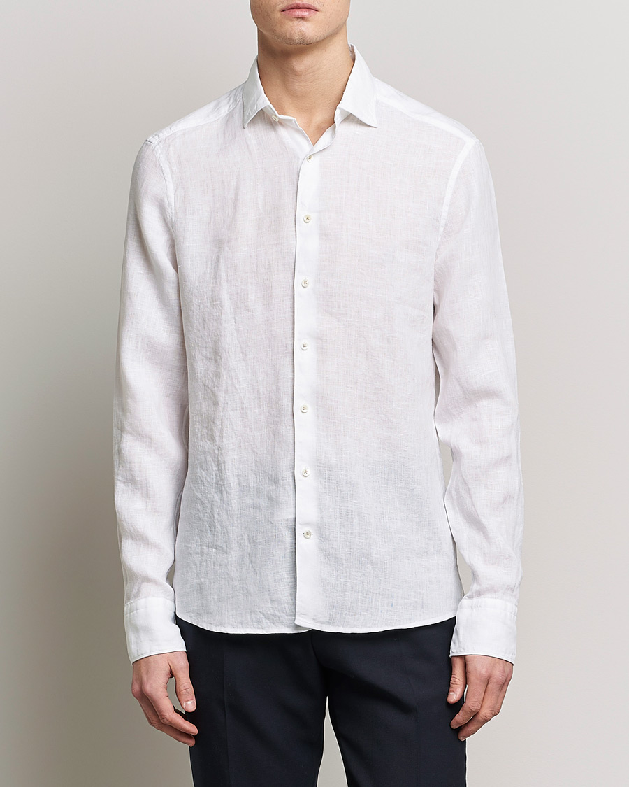 Herren | Hemden | Stenströms | Slimline Cut Away Linen Shirt White