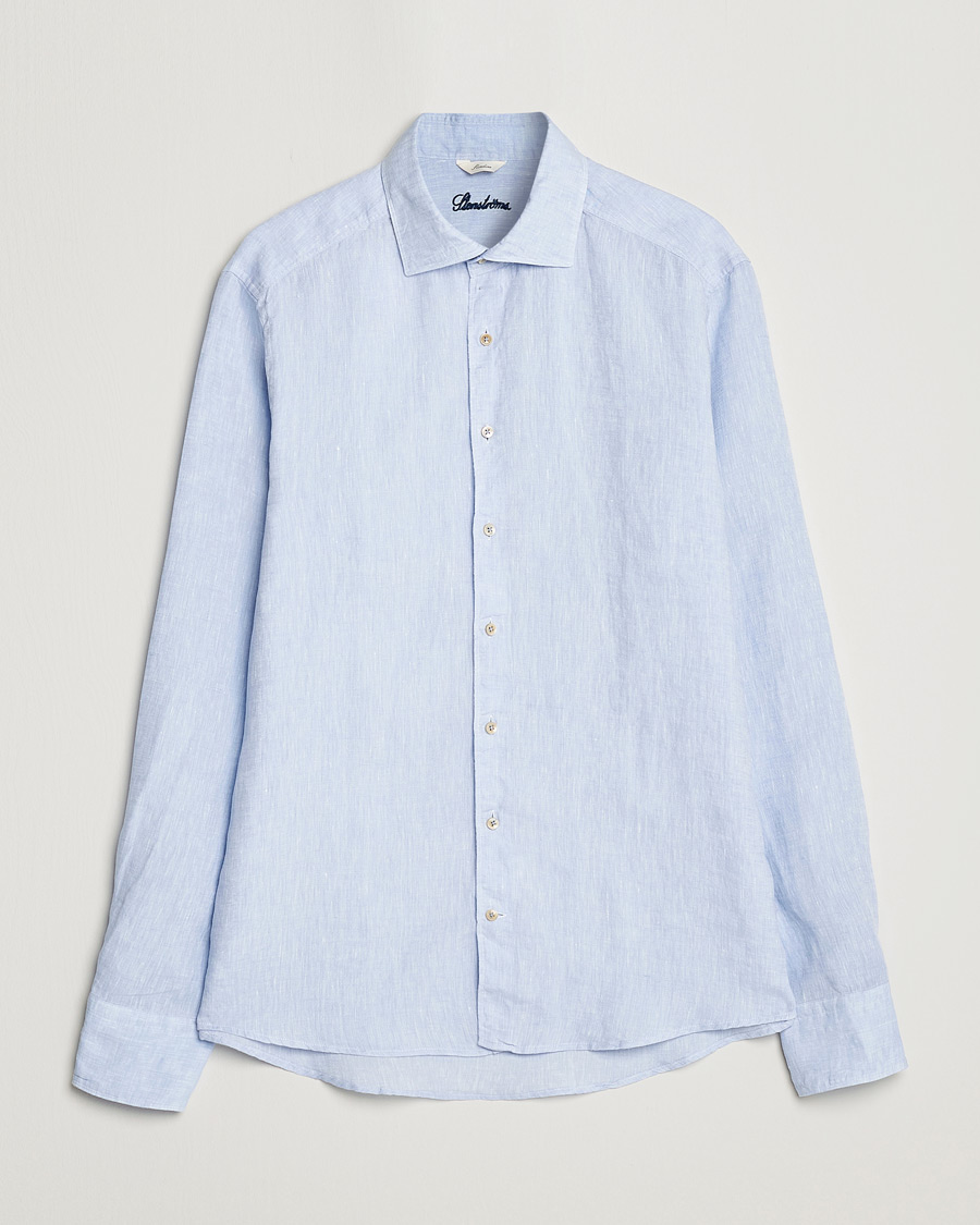 Herren |  | Stenströms | Slimline Cut Away Linen Shirt Light Blue