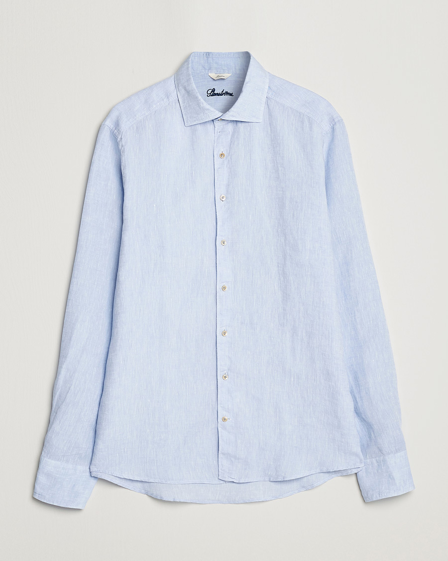 Herren | Hemden | Stenströms | Slimline Cut Away Linen Shirt Light Blue