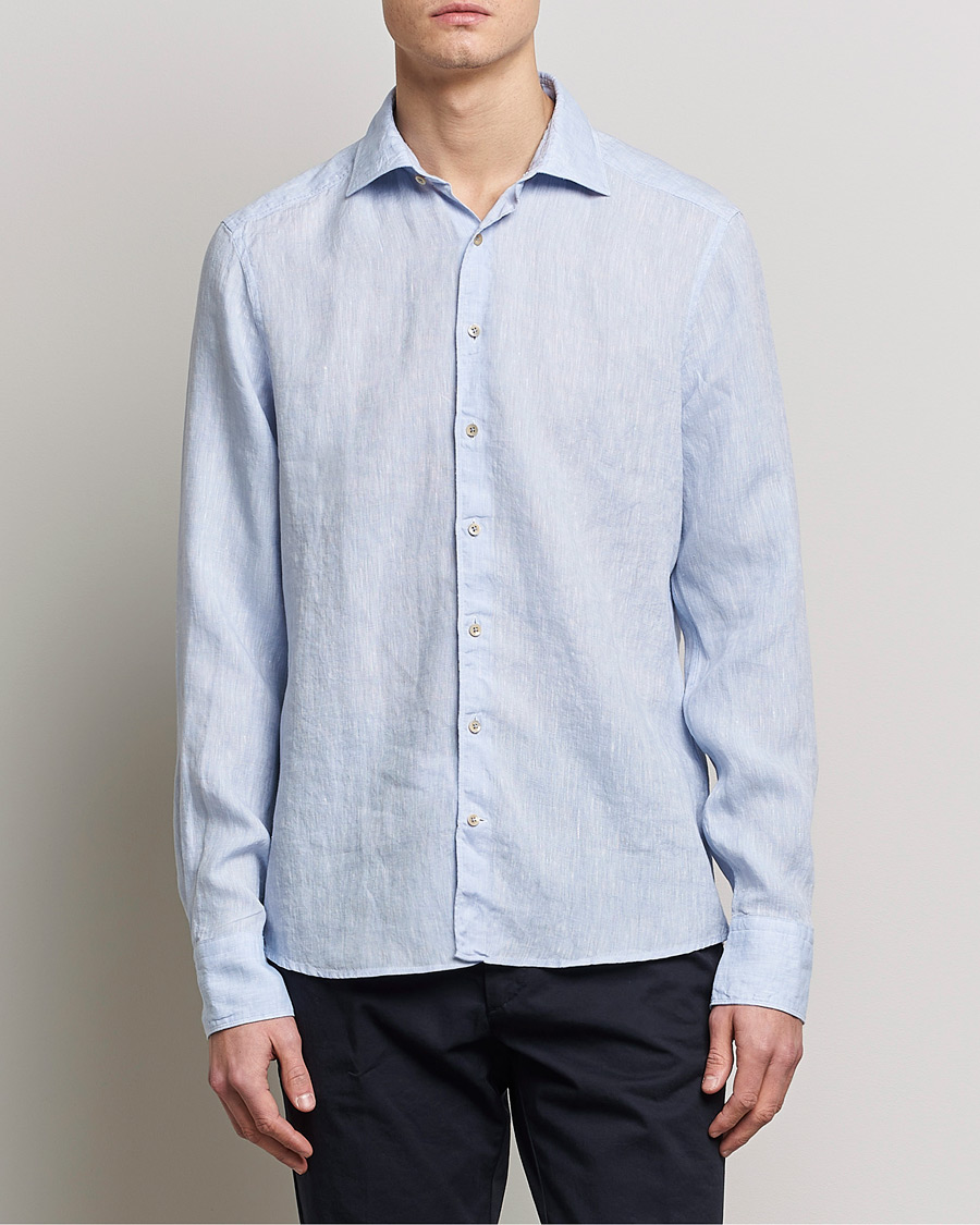 Herren | Hemden | Stenströms | Slimline Cut Away Linen Shirt Light Blue
