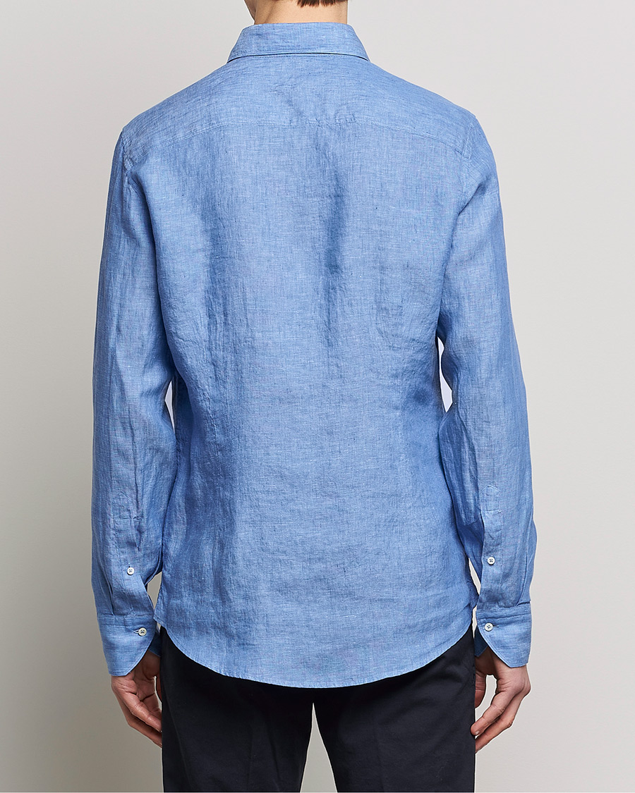 Herren | Hemden | Stenströms | Slimline Cut Away Linen Shirt Mid Blue