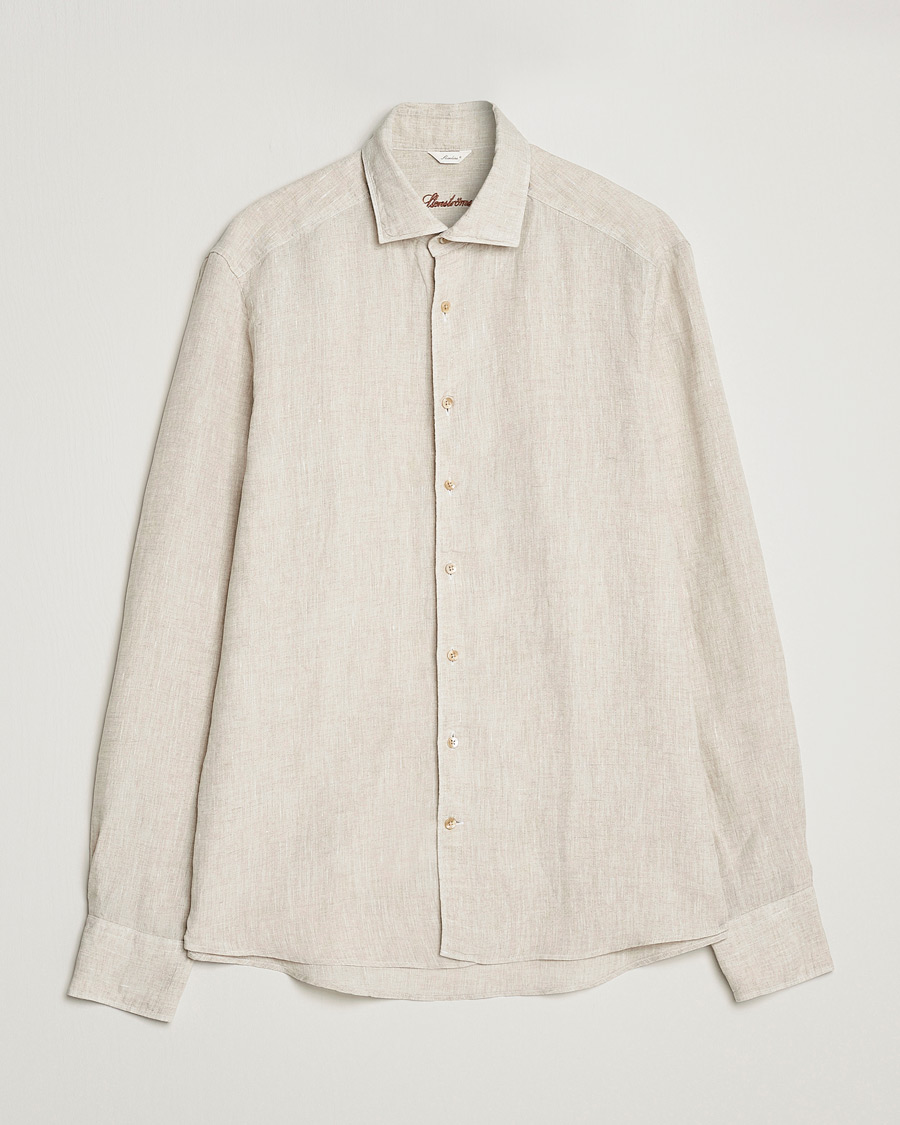 Herren | Hemden | Stenströms | Slimline Cut Away Linen Shirt Beige