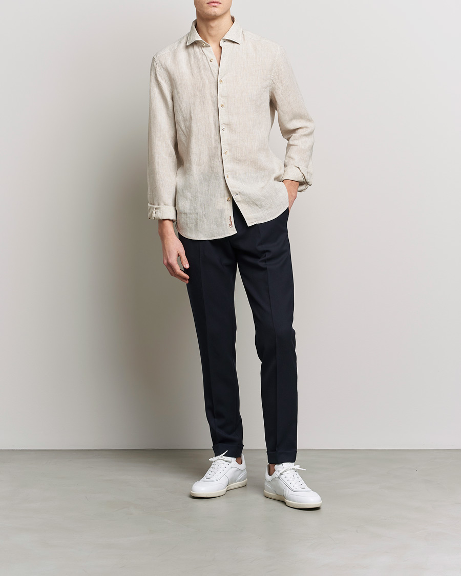 Herren | Hemden | Stenströms | Slimline Cut Away Linen Shirt Beige