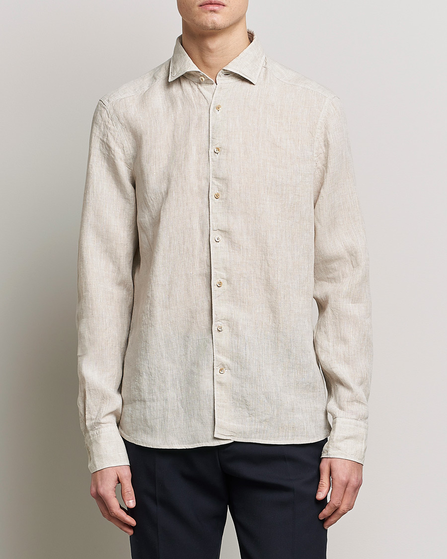 Herren |  | Stenströms | Slimline Cut Away Linen Shirt Beige