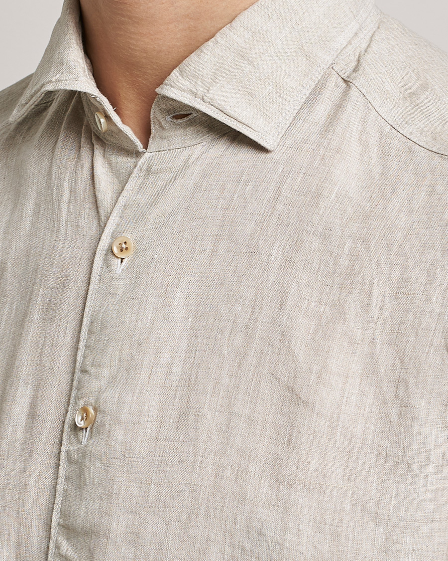 Herren | Hemden | Stenströms | Slimline Cut Away Linen Shirt Beige