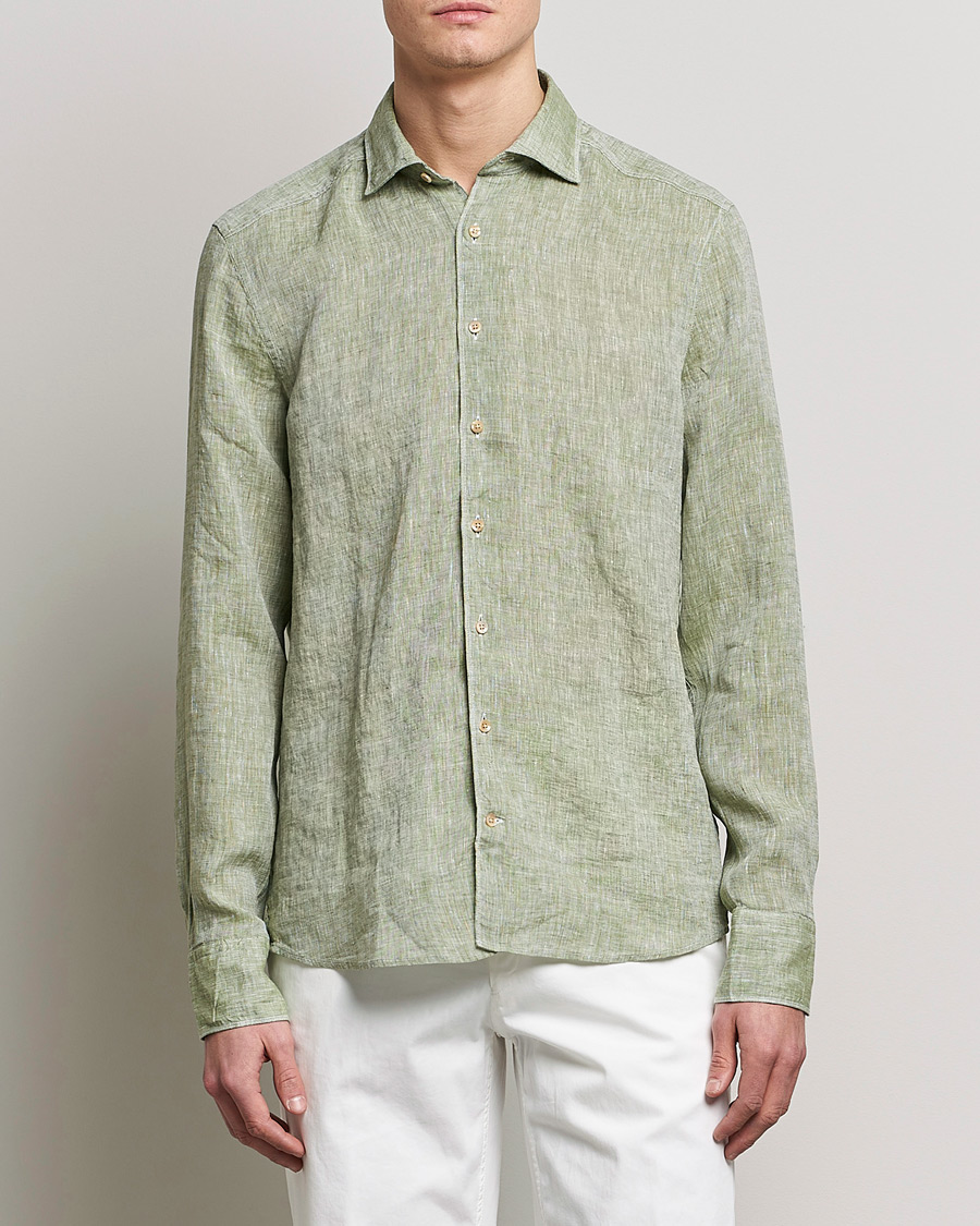 Herren | Hemden | Stenströms | Slimline Cut Away Linen Shirt Green