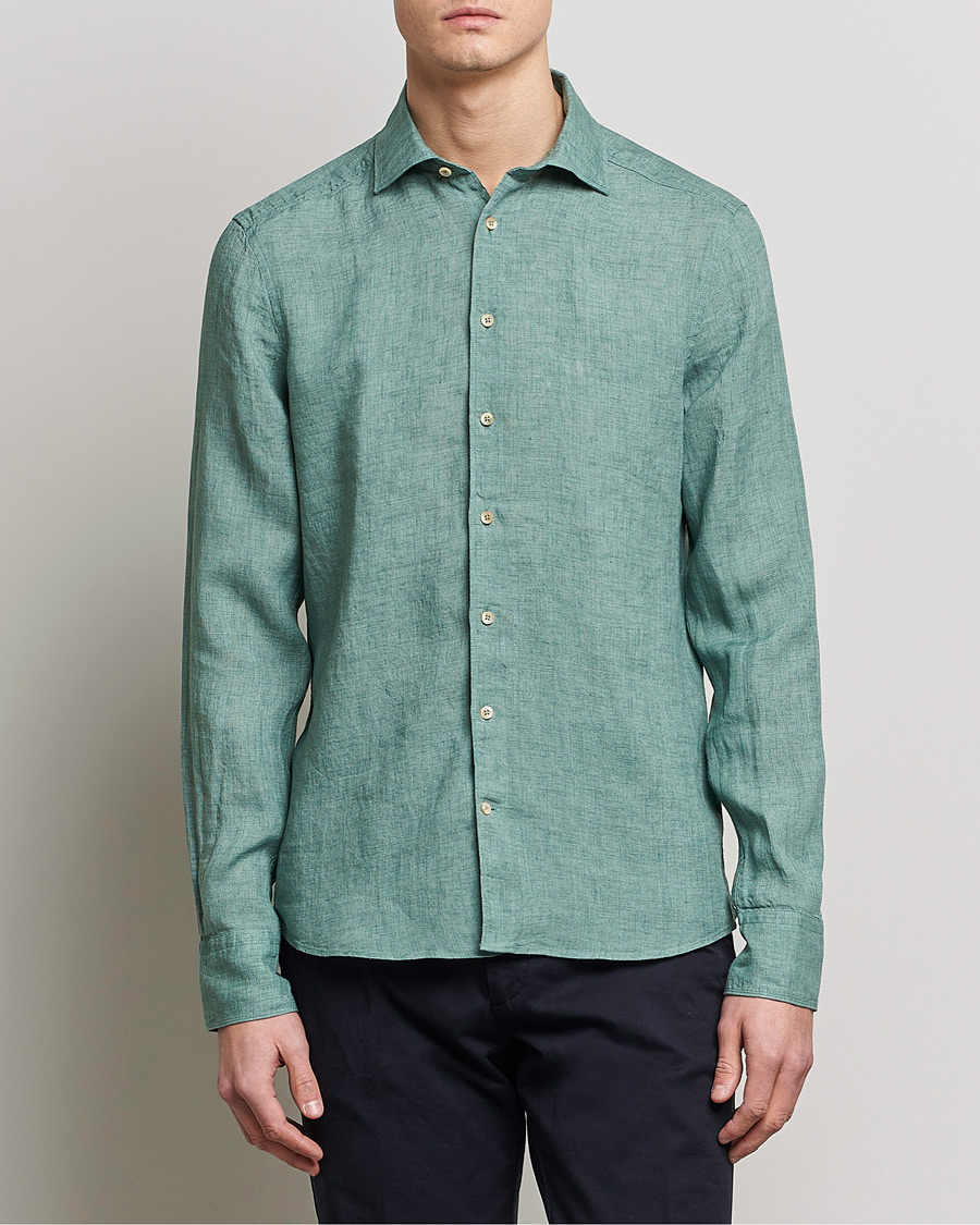 Herren |  | Stenströms | Slimline Cut Away Linen Shirt Deep Green