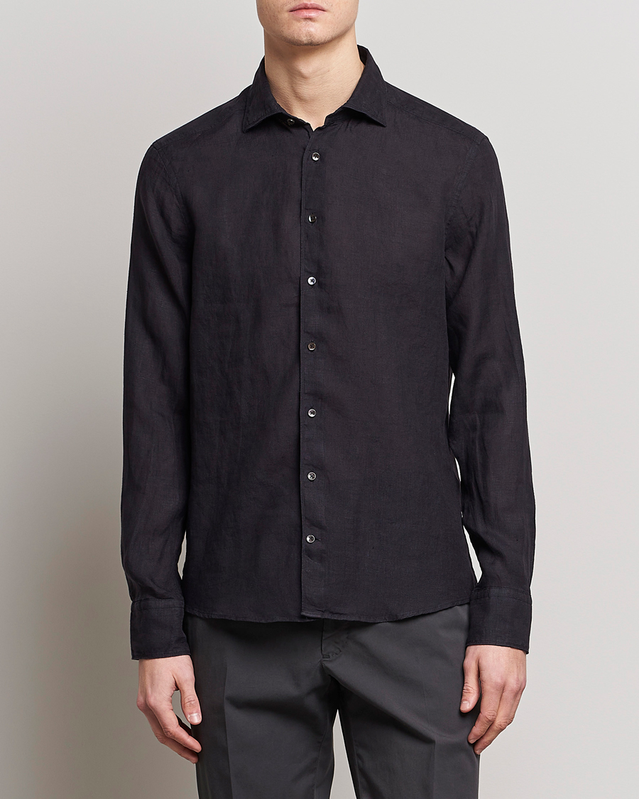 Herren | Hemden | Stenströms | Slimline Cut Away Linen Shirt Black