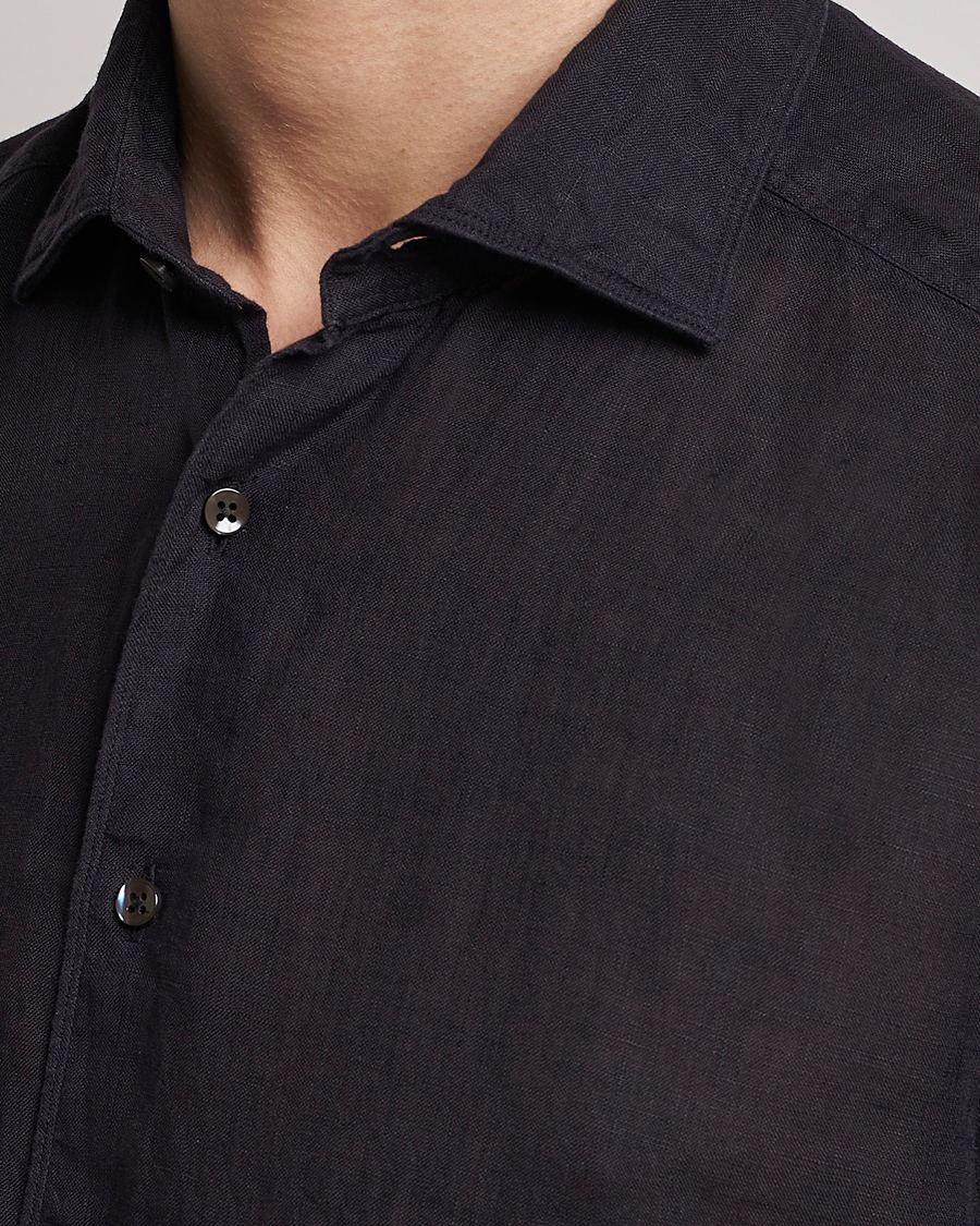 Herren | Hemden | Stenströms | Slimline Cut Away Linen Shirt Black