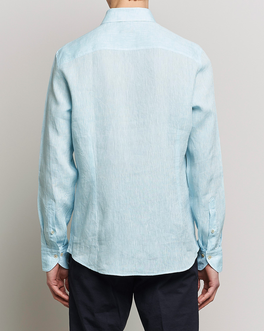 Herren | Hemden | Stenströms | Slimline Cut Away Linen Shirt Turqoise