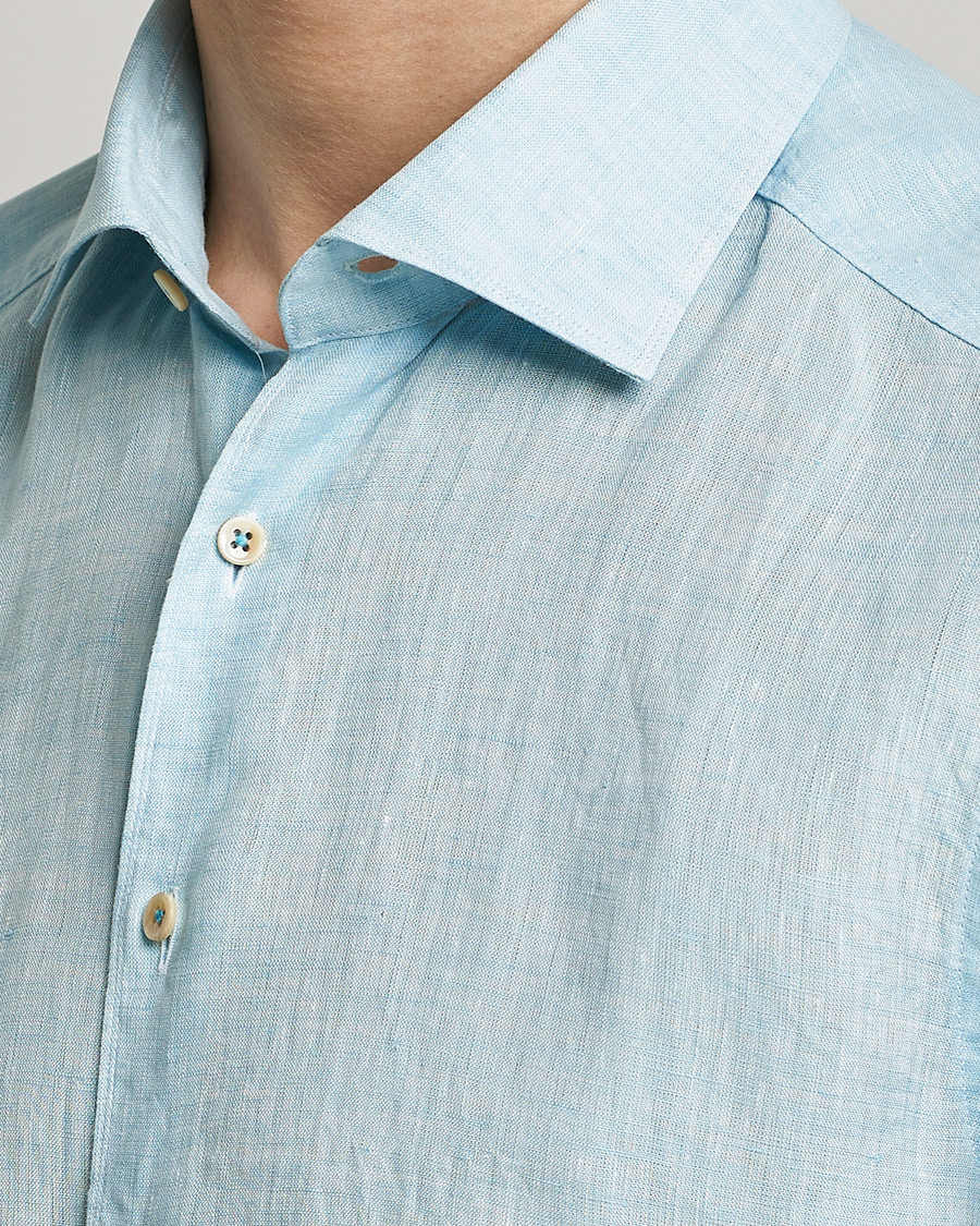 Herren | Hemden | Stenströms | Slimline Cut Away Linen Shirt Turqoise