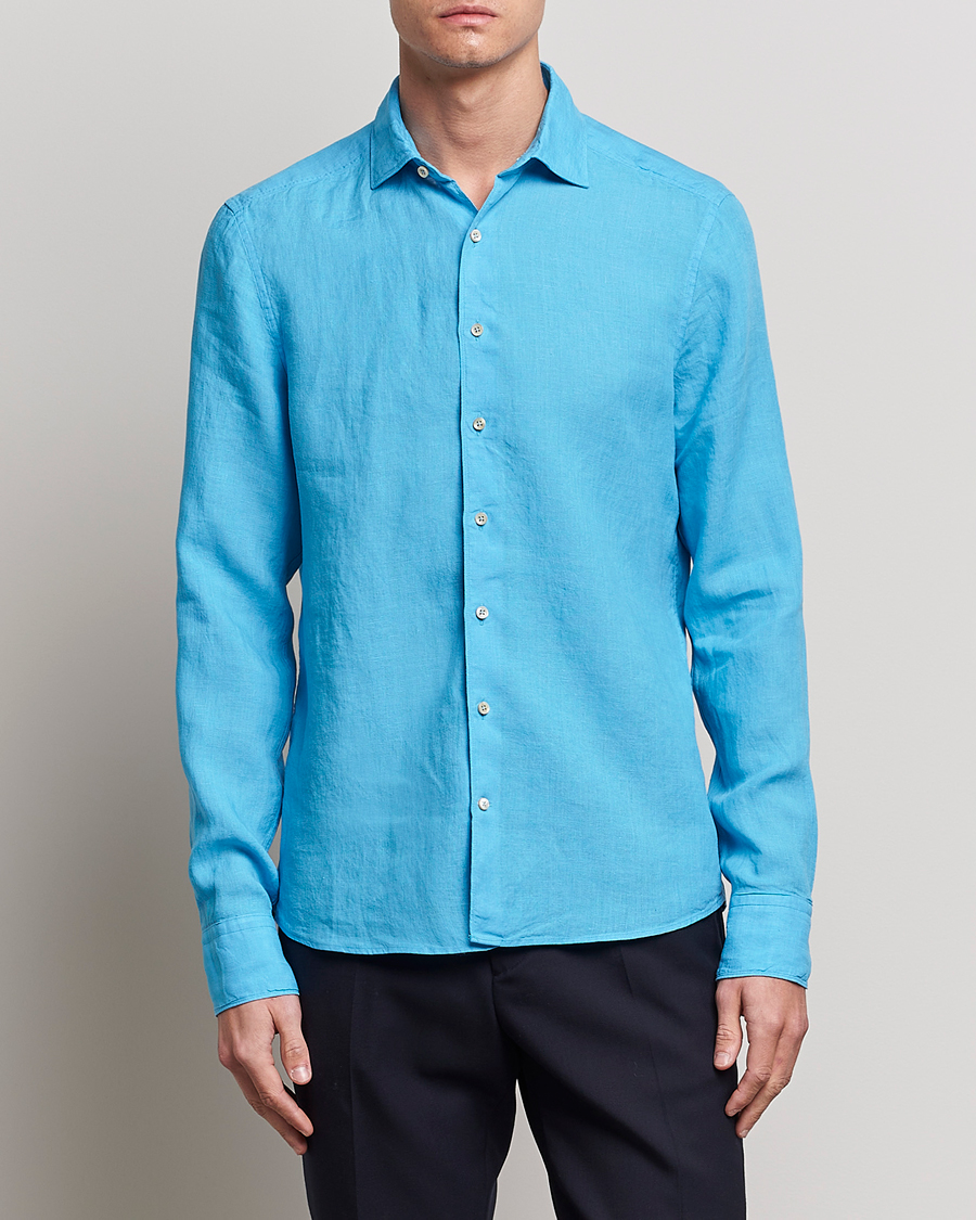 Herren |  | Stenströms | Slimline Cut Away Linen Shirt High Blue