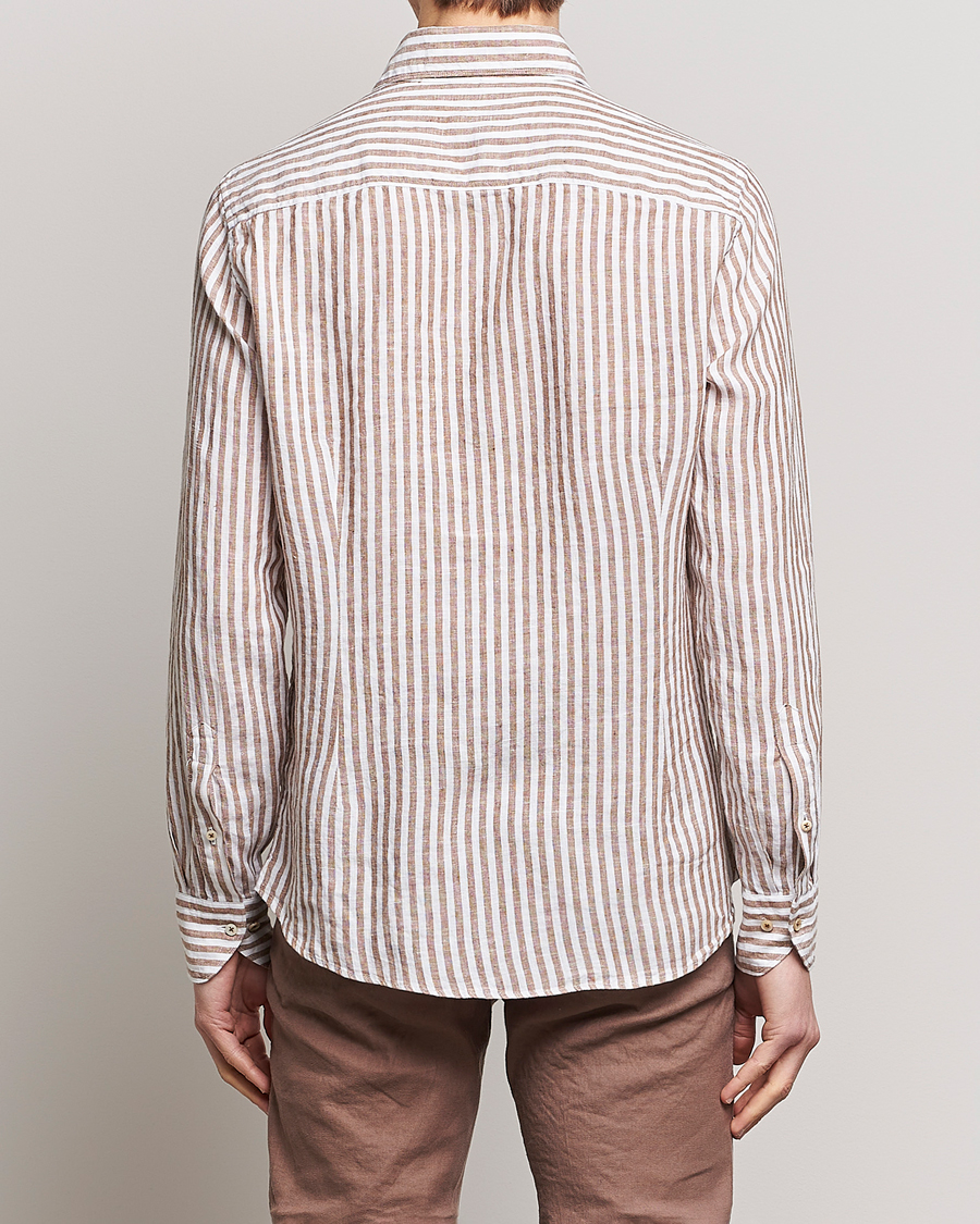 Herren | Hemden | Stenströms | Slimline Cut Away Striped Linen Shirt Brown