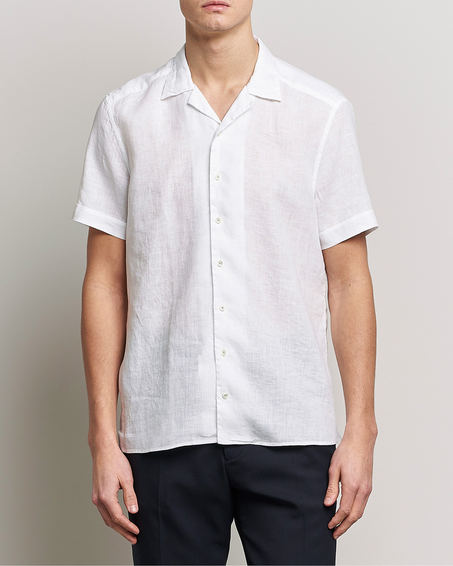 Herren |  | Stenströms | Slimline Short Sleeve Resort Linen Shirt White