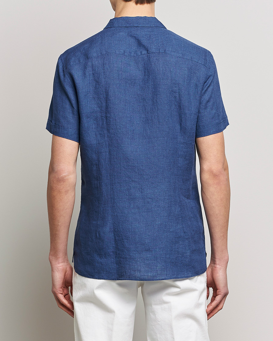 Herren | Hemden | Stenströms | Slimline Short Sleeve Resort Linen Shirt Blue