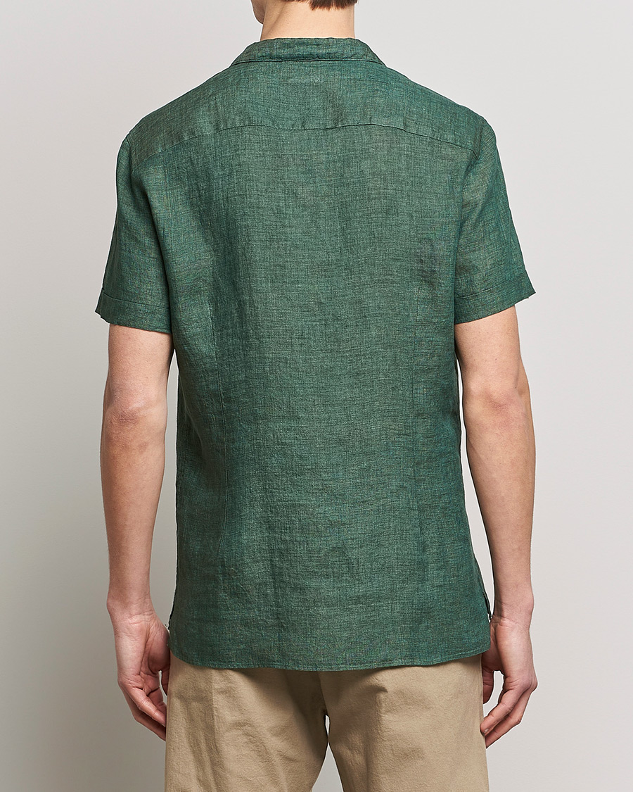 Herren | Hemden | Stenströms | Slimline Short Sleeve Resort Linen Shirt Dark Green