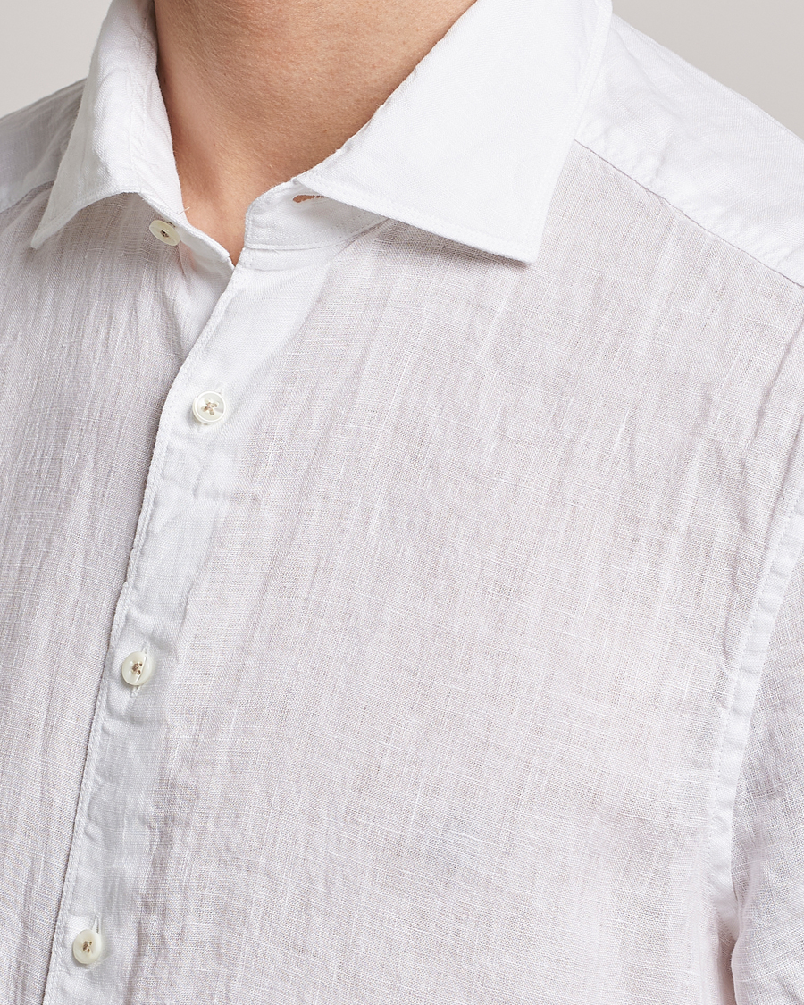 Herren | Hemden | Stenströms | Slimline Cut Away Short Sleeve Linen Shirt White
