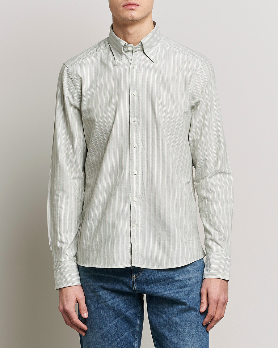 Herren |  | Stenströms | Slimline Washed Striped Oxford Shirt  Pistachio