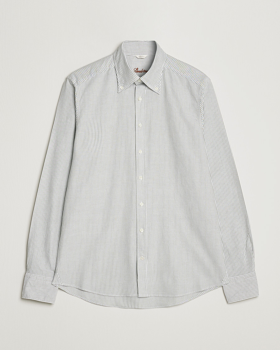 Herren | Hemden | Stenströms | Slimline Washed Striped Oxford Shirt Green