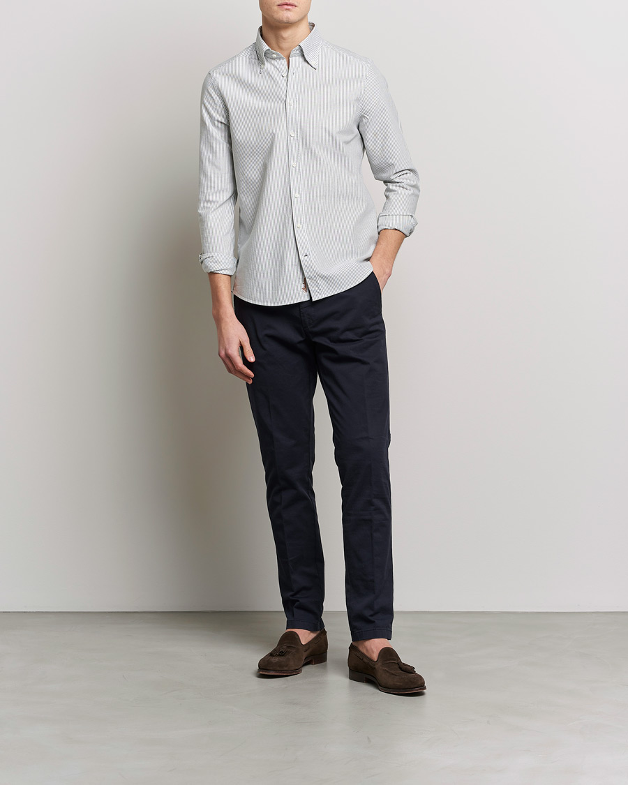 Herren | Hemden | Stenströms | Slimline Washed Striped Oxford Shirt Green