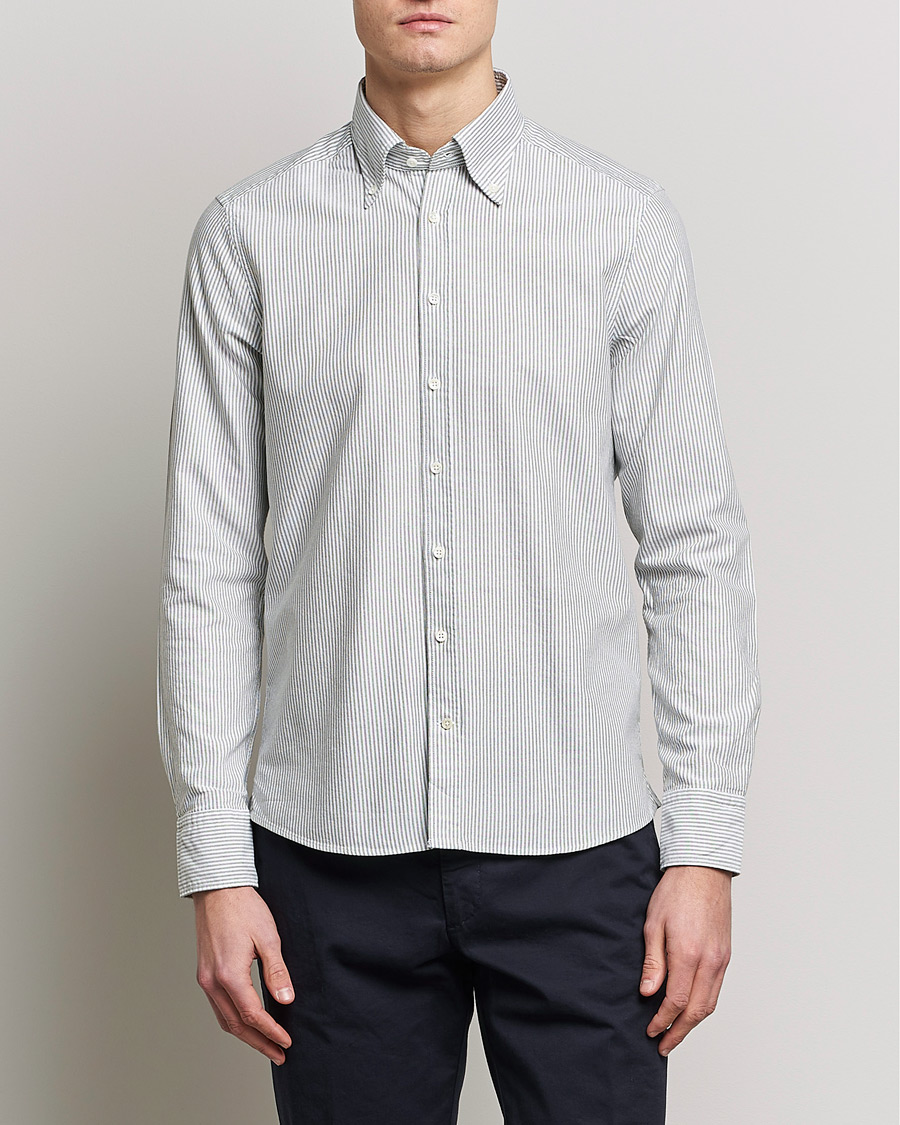 Herren |  | Stenströms | Slimline Washed Striped Oxford Shirt Green