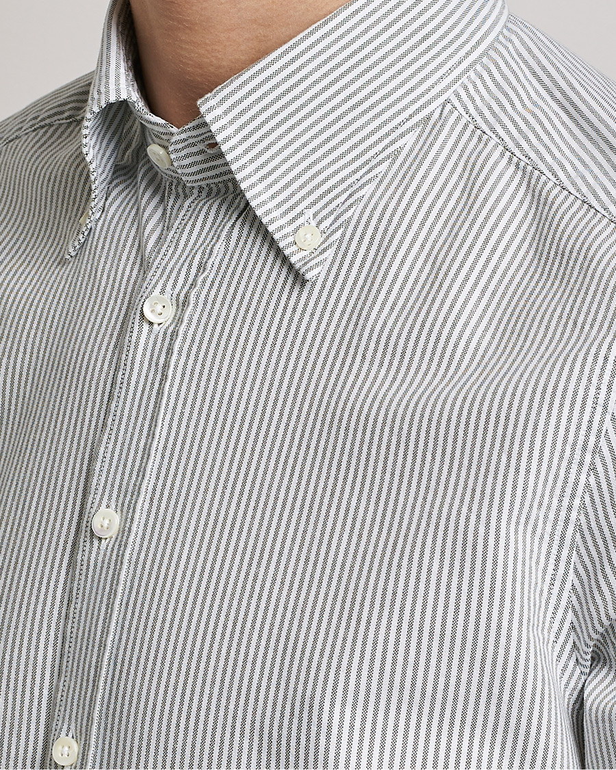 Herren | Hemden | Stenströms | Slimline Washed Striped Oxford Shirt Green