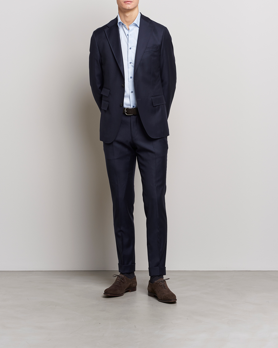 Herren | Hemden | Stenströms | Slimline Cut Away Contrast Shirt Blue