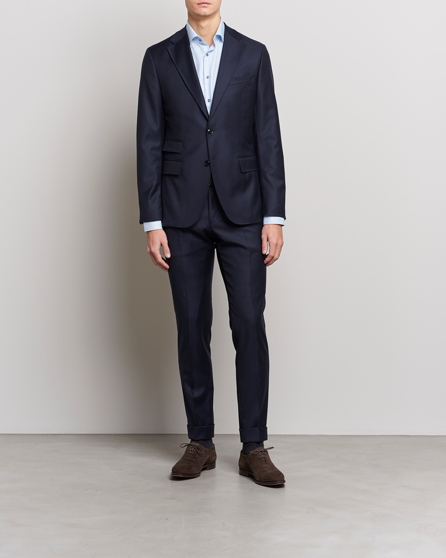 Herren | Hemden | Stenströms | Slimline Cut Away Houndstooth Shirt Blue