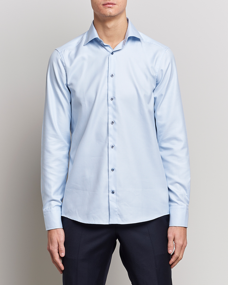 Herren |  | Stenströms | Slimline Cut Away Houndstooth Shirt Blue