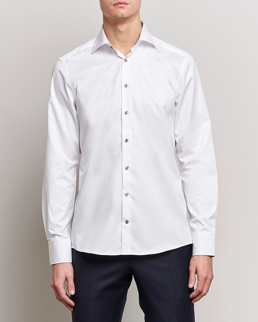 Herren | Hemden | Stenströms | Slimline Cut Away Contrast Shirt White