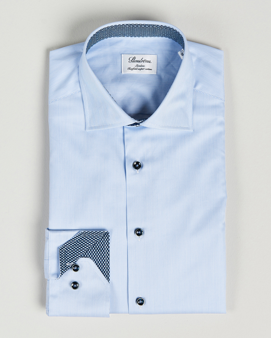Herren | Hemden | Stenströms | Slimline Cut Away Micro Stripe Contrast Shirt Blue