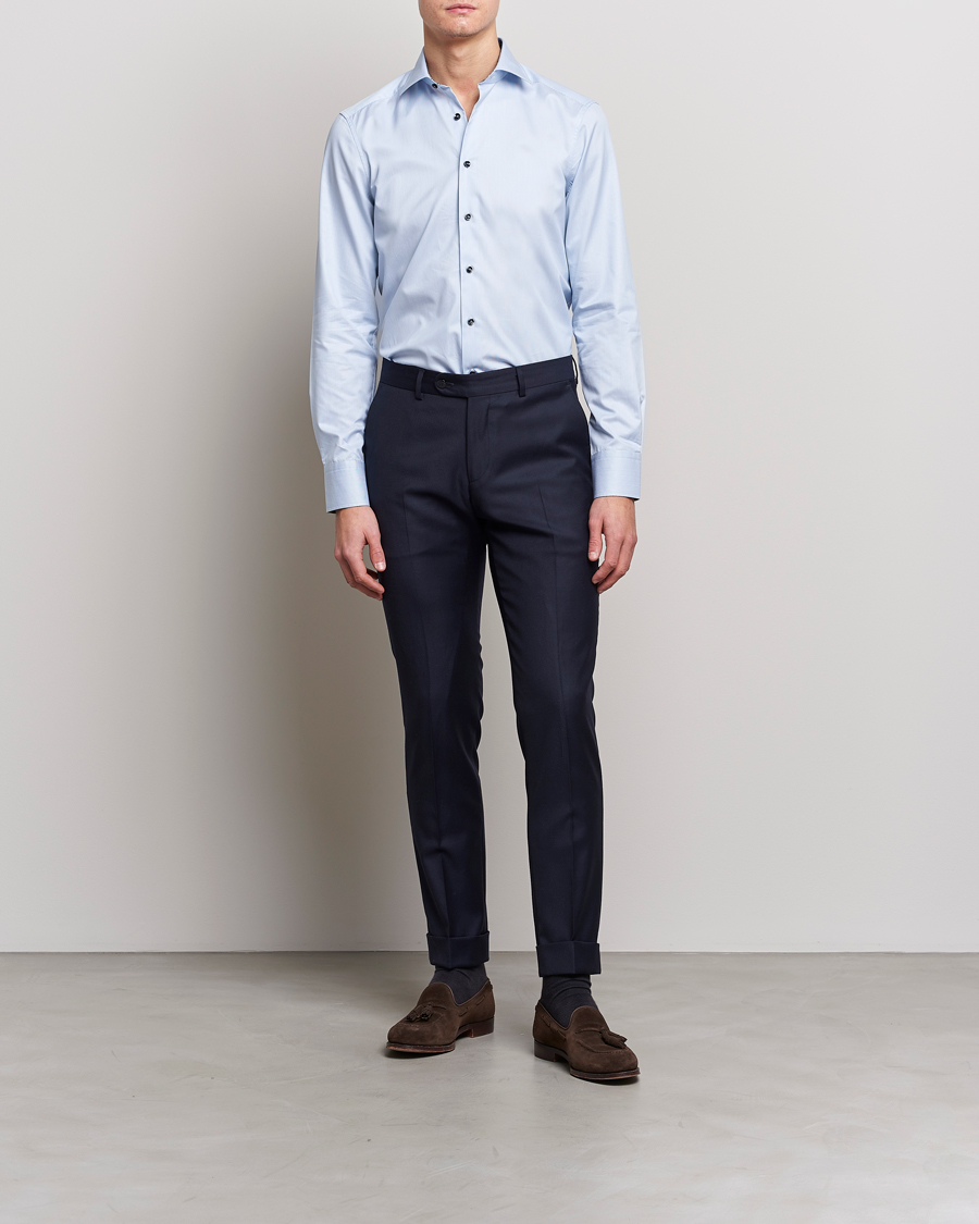 Herr |  | Stenströms | Slimline Cut Away Micro Stripe Contrast Shirt Blue