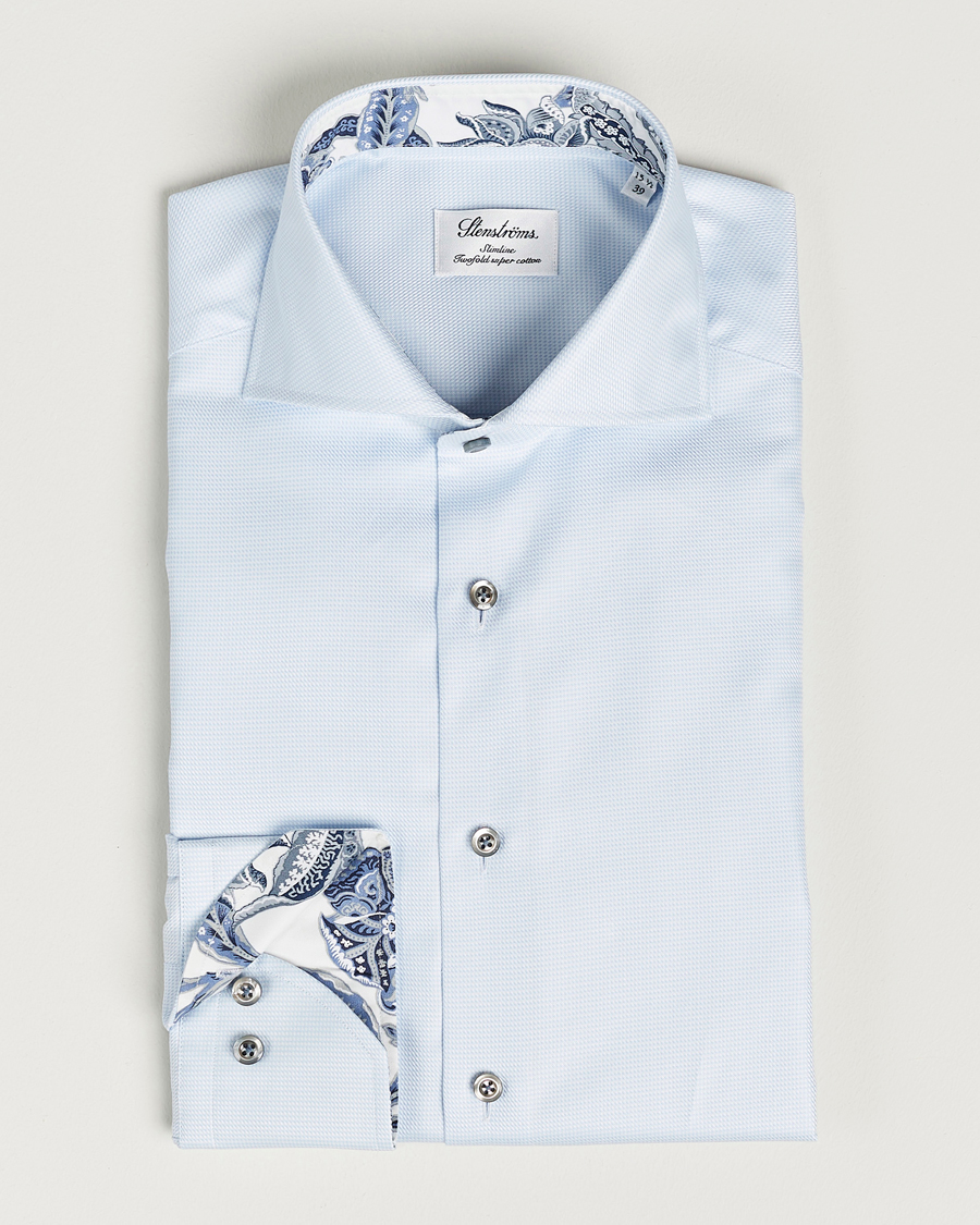 Herren | Hemden | Stenströms | Slimline Houndstooth Contrast Shirt Blue