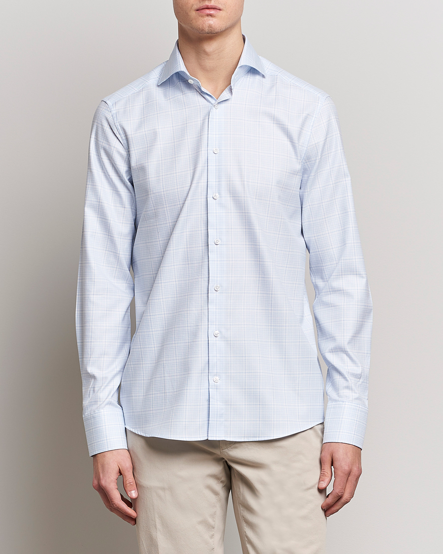 Herren |  | Stenströms | Slimline Multicheck Cut Away Shirt Light Blue