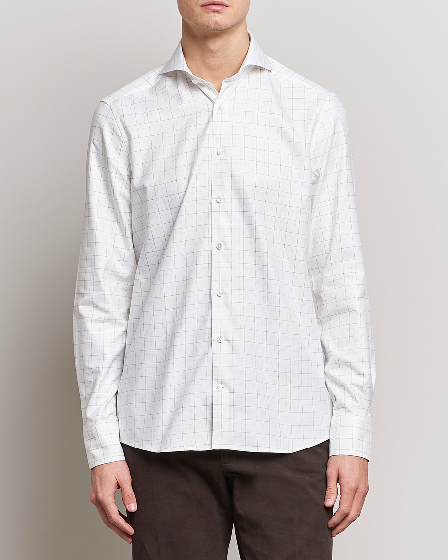 Herren |  | Stenströms | Slimline Cut Away Windowpane Shirt White/Beige