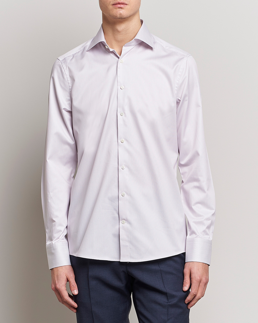 Herren |  | Stenströms | Slimline Cut Away Thin Stripe Shirt Purple