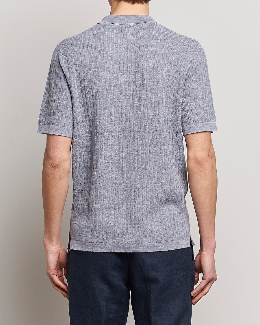 Herren | Poloshirts | Stenströms | Merino/Lyocell Ribbed Buttoned Polo Shirt Grey