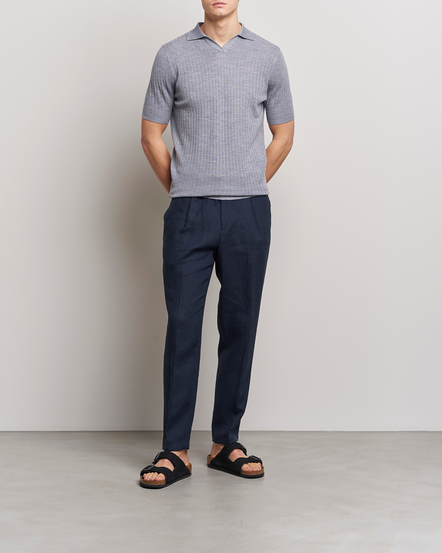 Herren | Poloshirts | Stenströms | Merino/Lyocell Ribbed Open Collar Polo Grey