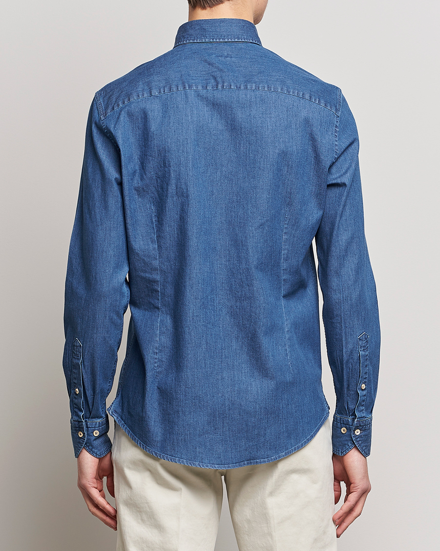 Herren | Hemden | Stenströms | Slimline Button Down Garment Washed Shirt Mid Blue Denim