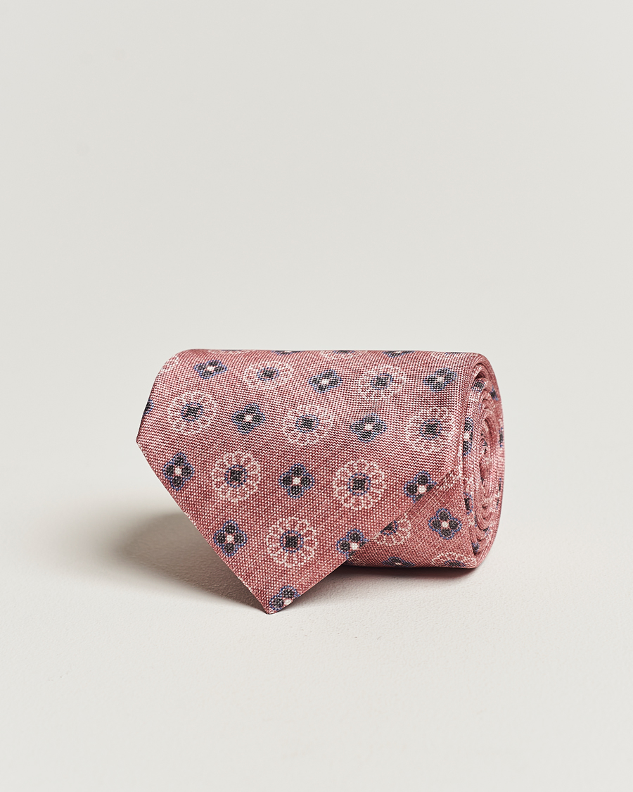 Herren | Stenströms Flower Printed Silk Tie Pink | Stenströms | Flower Printed Silk Tie Pink